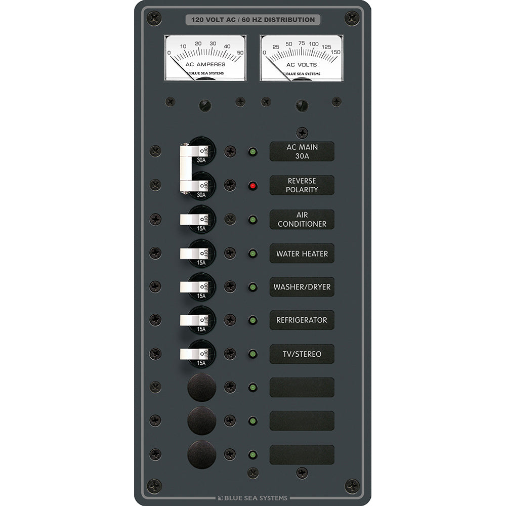 Blue Sea 8074 AC Main 8 Positions Toggle Circuit Breaker Panel White Switches 8074