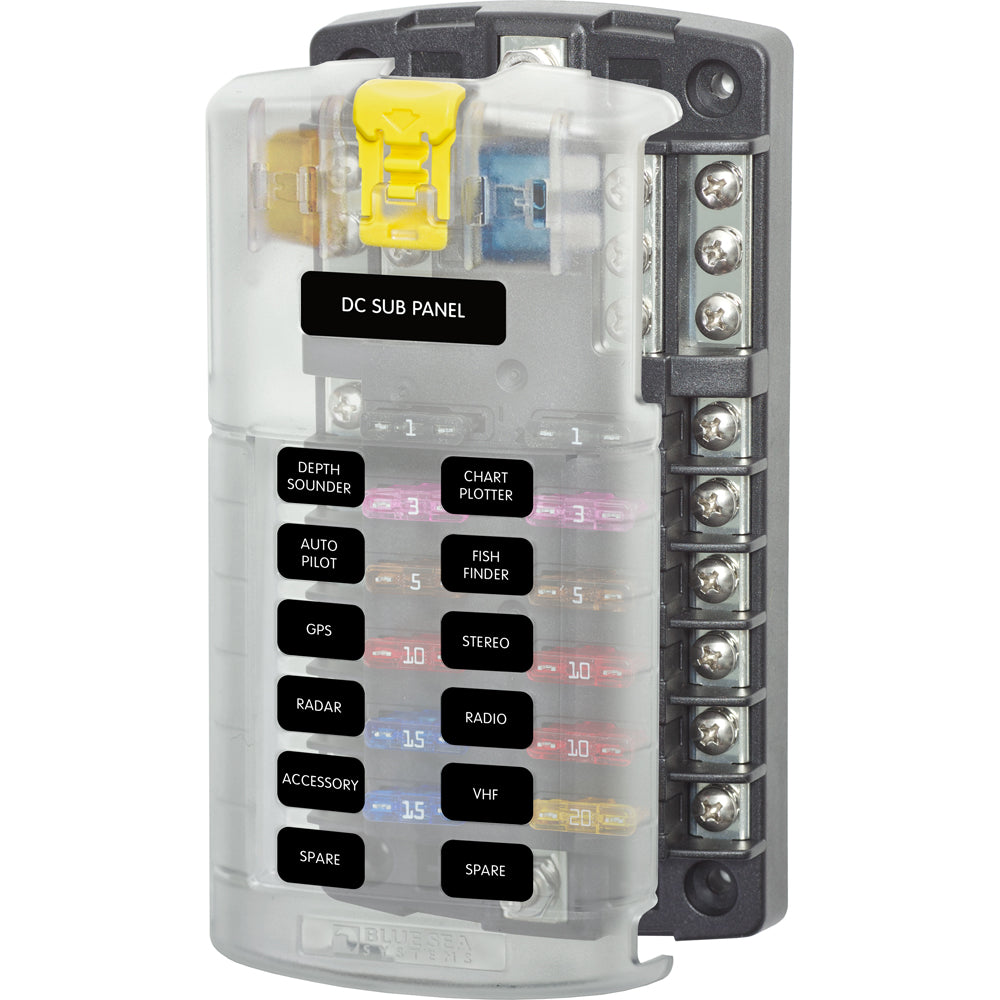 Blue Sea 5026 ST Blade Fuse Block wCover 12 Circuit wNegative Bus 5026