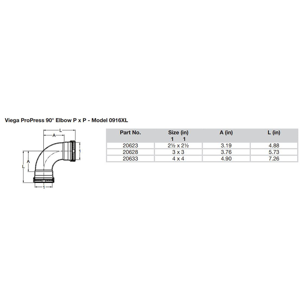 Viega ProPress 212 90 Copper Elbow Double Press Connection Smart Connect Technology 20623