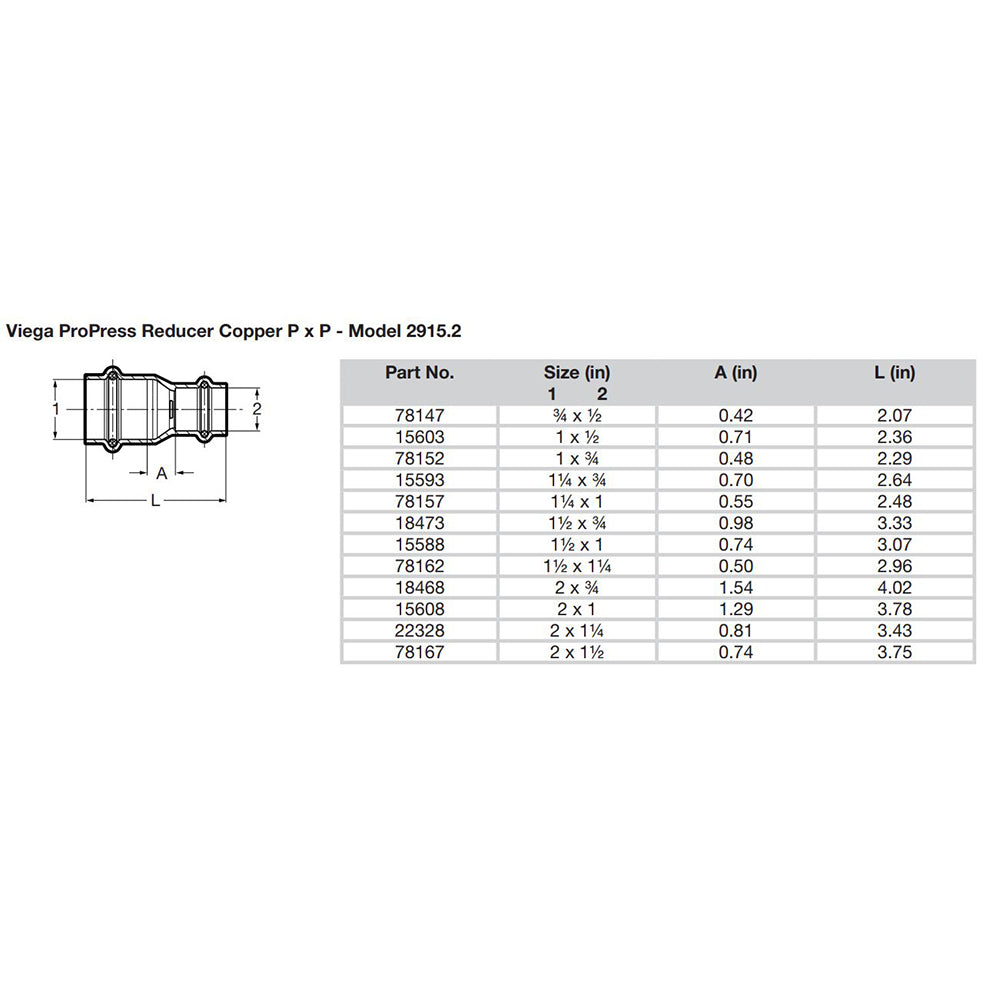 Viega ProPress 2 x 1 Copper Reducer Double Press Connection Smart Connect Technology 15608
