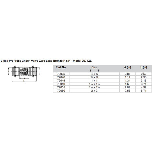 Viega ProPress 34 Zero Lead Check Valve Double Press Connection Smart Connect Technology 79040