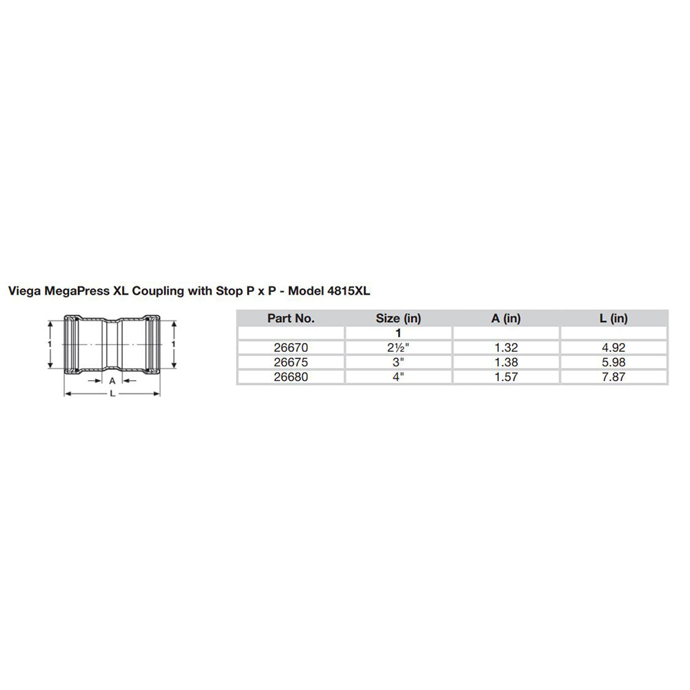 Viega MegaPress 3 Carbon Steel Coupling wStop wFMK Double Press Connection Smart Connect Technology 26675