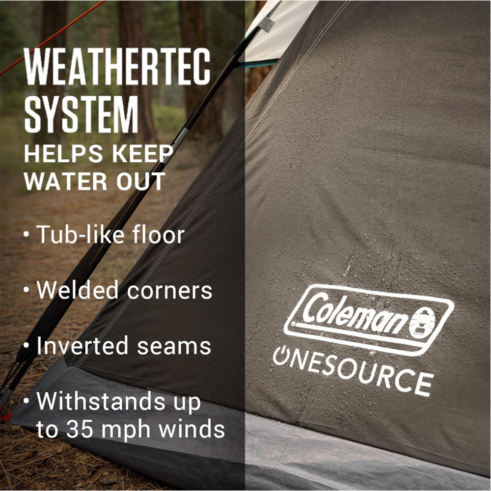 Coleman OneSource Rechargeable 4Person Camping Dome Tent wAirflow System LED Lighting 2000035457