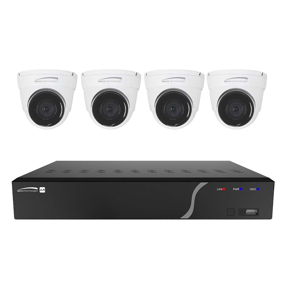 Speco 4 Channel NVR Kit w4 Outdoor IR 5MP IP Cameras 28mm Fixed Lens 1TB Kit NDAA ZIPK4N1