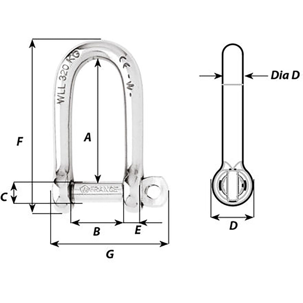 Wichard SelfLocking Long D Shackle 10mm Diameter 1332 01215