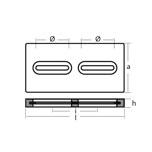 Tecnoseal Rectangular Zinc Plate Anode wInserts 12 x 6 x 1 TECDIVERSD