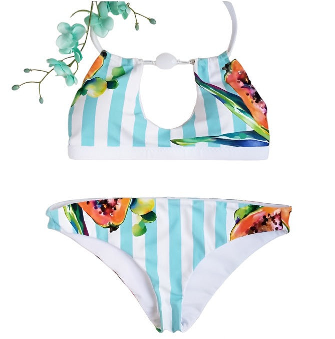 Maldives Bikini Top - Striped Papaya
