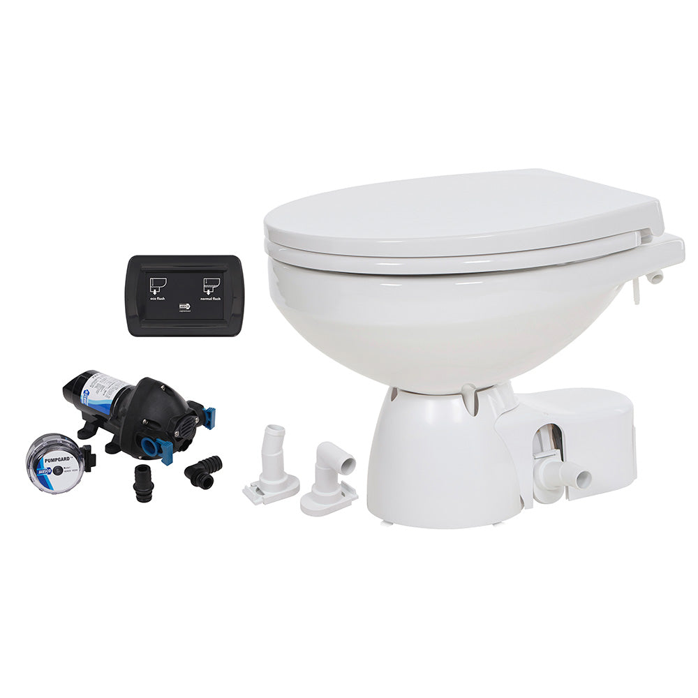 Jabsco Quiet Flush E2 Raw Water Toilet Regular Bowl  12V  Soft Close Lid 382454192RSP