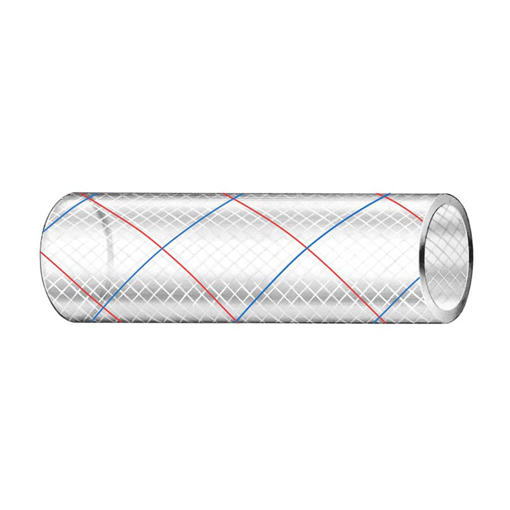 Trident Marine 1 x 50 Clear Reinforced PVC Hose Tubing  Red  Blue Tracer 1621006