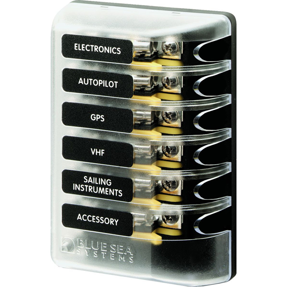 Blue Sea 5018 ST Glass Fuse Block wout Negative Bus  6 Circuit 5018