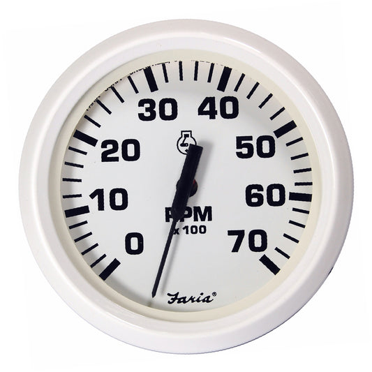 Faria Dress White 4 Tachometer  7000 RPM Gas All Outboards 33104