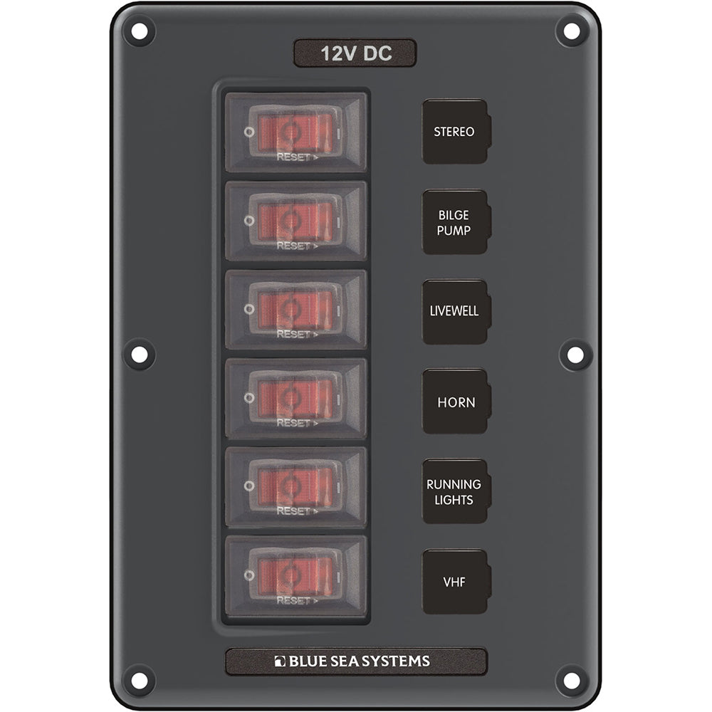 Blue Sea 4322 Circuit Breaker Switch Panel 6 Position  Gray 4322
