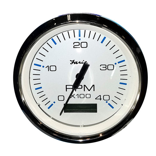 Faria Chesapeake White SS 4 Tachometer wHourmeter 4000 RPM Diesel Mech Takeoff  Var Ratio Alt 33834