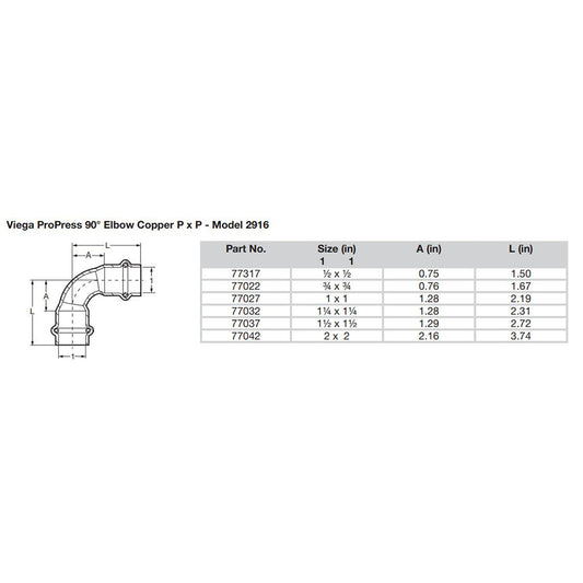 Viega ProPress 1 90 Copper Elbow Double Press Connection Smart Connect Technology 77027