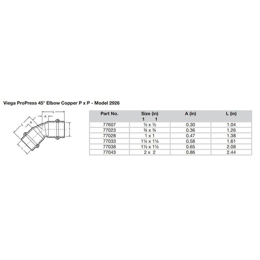 Viega ProPress 1 45 Copper Elbow Double Press Connection Smart Connect Technology 77028