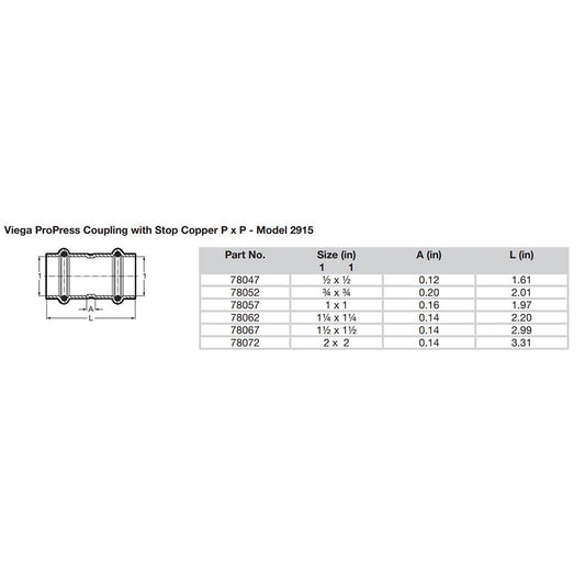 Viega ProPress 2 Copper Coupling wStop  Double Press Connection  Smart Connect Technology 78072