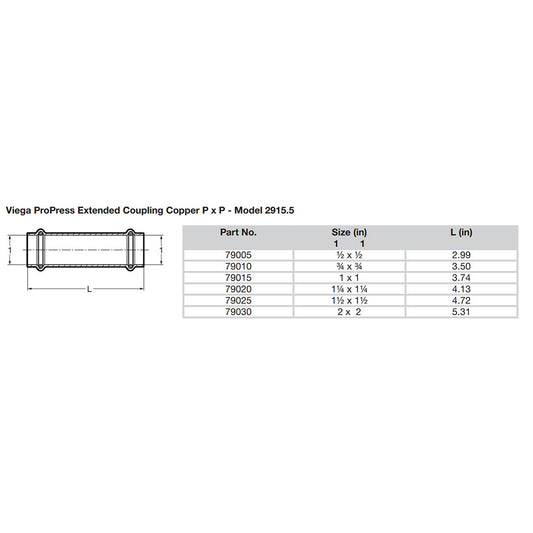 Viega ProPress 34 Extended Coupling wo Stop  Double Press Connection  Smart Connect Technology 79010