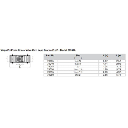 Viega ProPress 34 Zero Lead Check Valve  Double Press Connection  Smart Connect Technology 79040