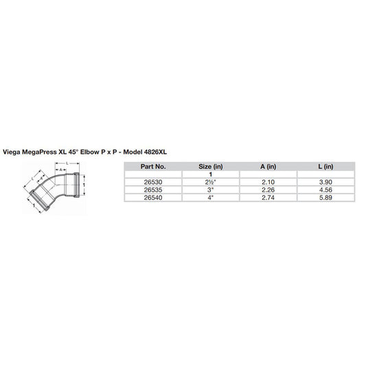 Viega MegaPress 3 45 Carbon Steel Elbow wFKM  Double Press Connection  Smart Connect Technology 26535