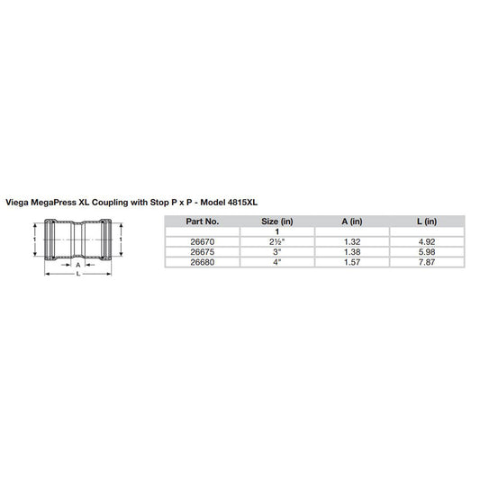 Viega MegaPress 4 Carbon Steel Coupling wStop wFMK Double Press Connection  Smart Connect Technology 26680