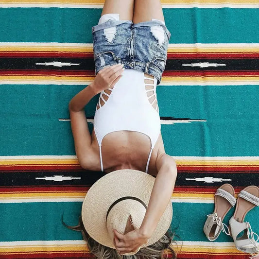 Teal Sunset Baja Diamond Yoga Blanket
