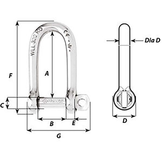 Wichard SelfLocking Long D Shackle  Diameter 8mm  516 01214
