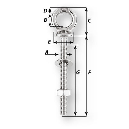 Wichard Eye Bolt  M10 x 150mm  Length 100mm 06495