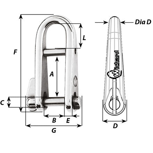 Wichard HR Key Pin Shackle With Bar  6mm Pin Diameter 91433