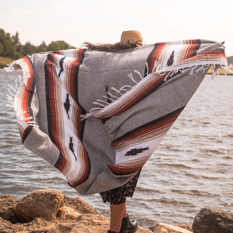 Grey Baja Mexican Diamond Yoga Blanket