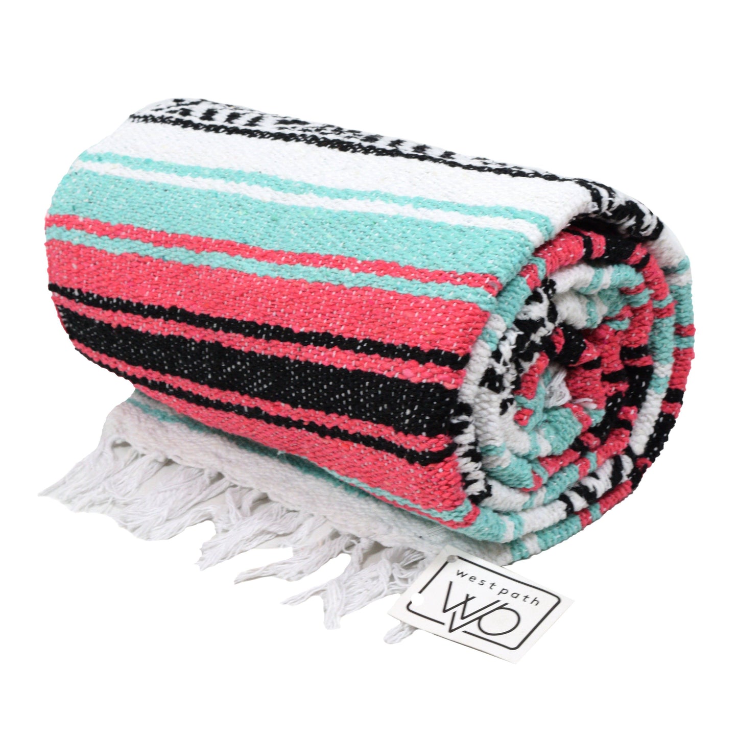 Seafoam Green & Coral Mexican Falsa Blanket