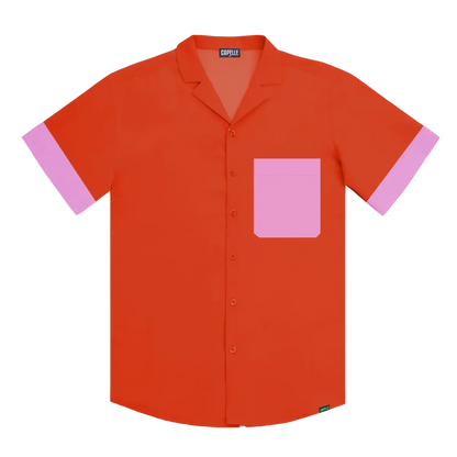 Men’s Short Sleeve Tailored Fit Button-Down Shirt – Coral Flame