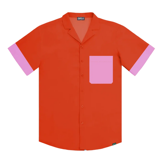 Men’s Short Sleeve Tailored Fit Button-Down Shirt – Coral Flame