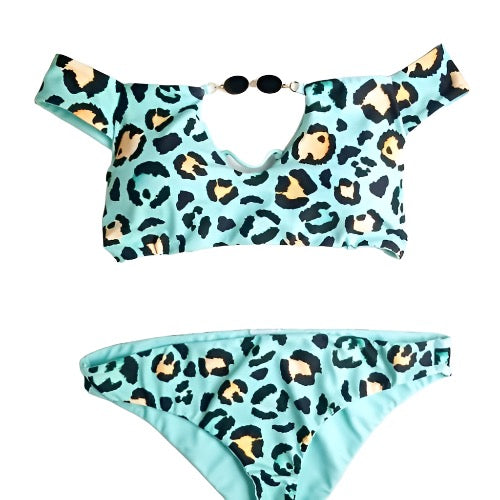 Jassmine Bikini Top - Mint Leopard