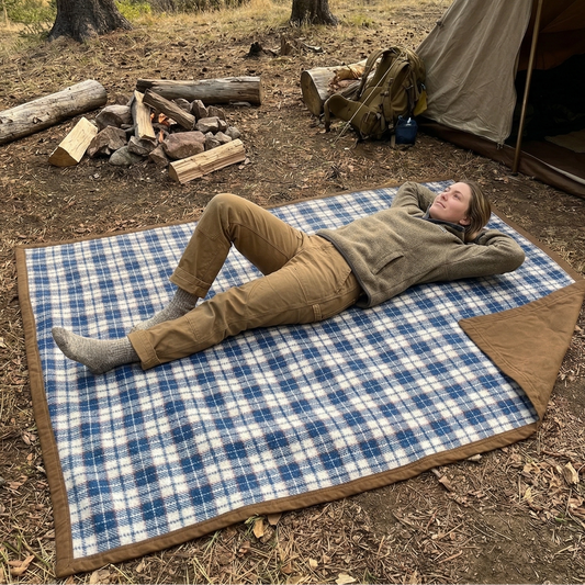 Wool Canvas Camping Blanket - Waxed Canvas Outdoor Blanket / Bushcraft Blanket
